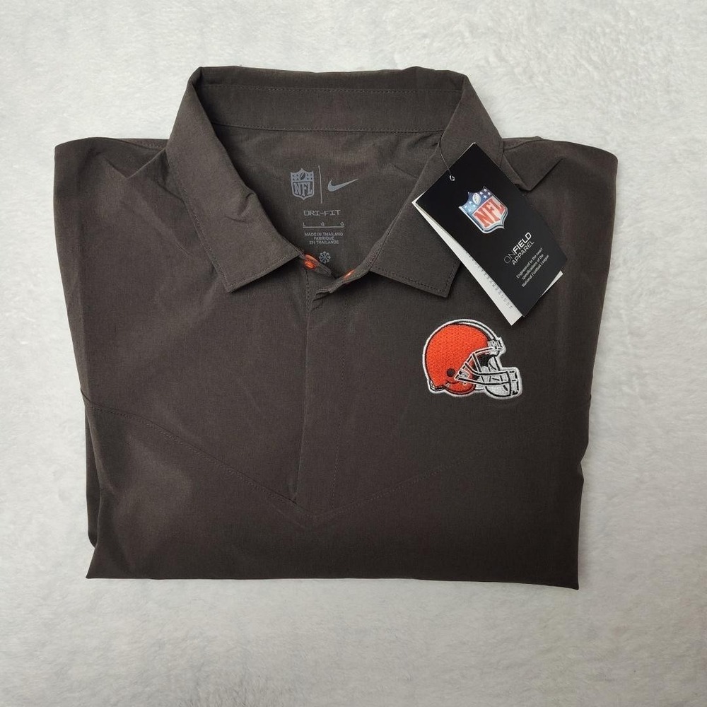 Cleveland Browns Polo Shirt Mens Large Brown NFL Football Nike Dri Fit On Field